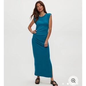 New!Calliope Power Shoulder Maxi Elegant Teal Sleeveless Maxi Dress L